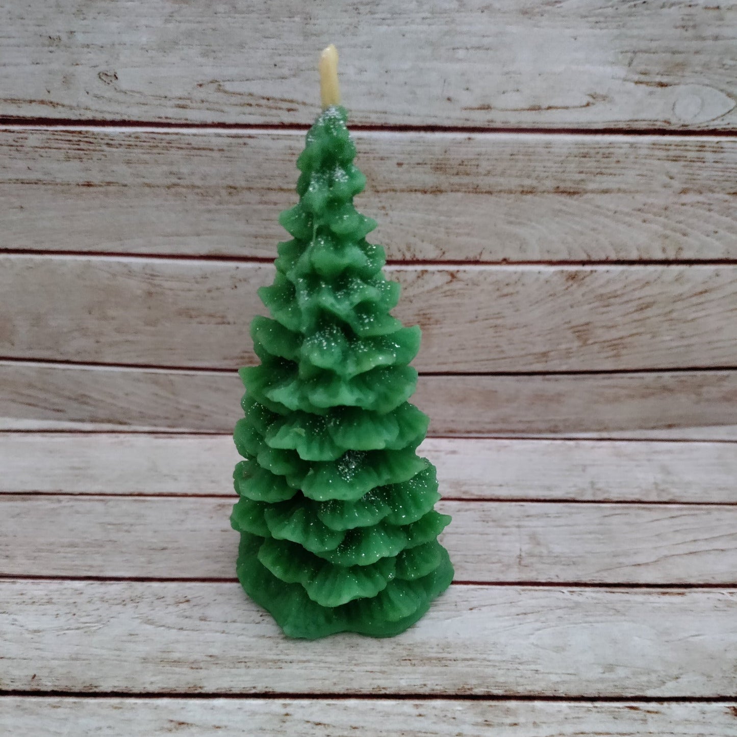 Christmas tree, green with glitter, beeswax candle - Unboxed