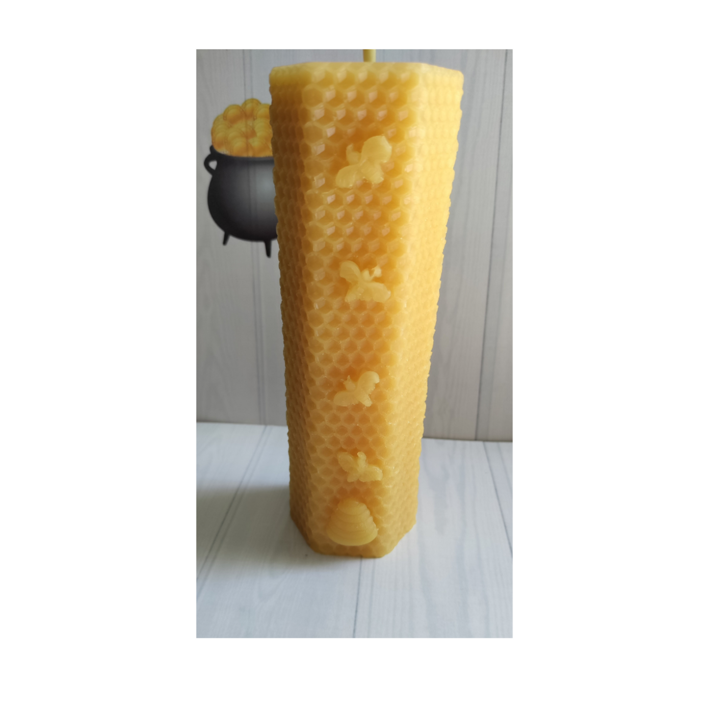 Tall honeycomb natural beeswax candle - Unboxed