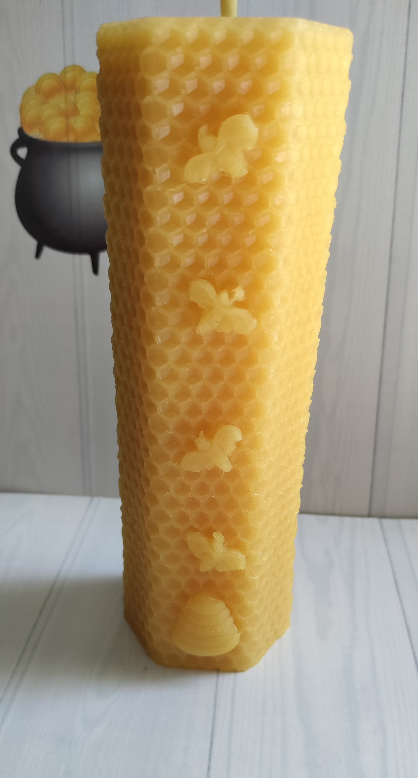 Tall honeycomb natural beeswax candle - Unboxed